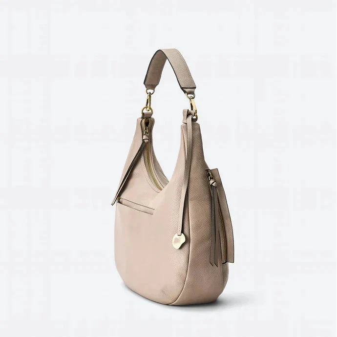 Ash Gray Leather Convertible Hobo Bag