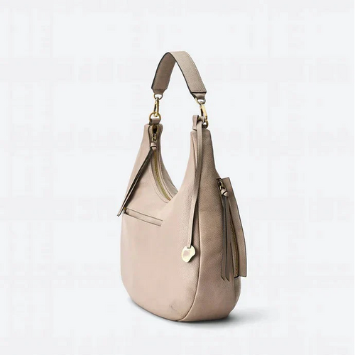 Ash Gray Leather Convertible Hobo Bag