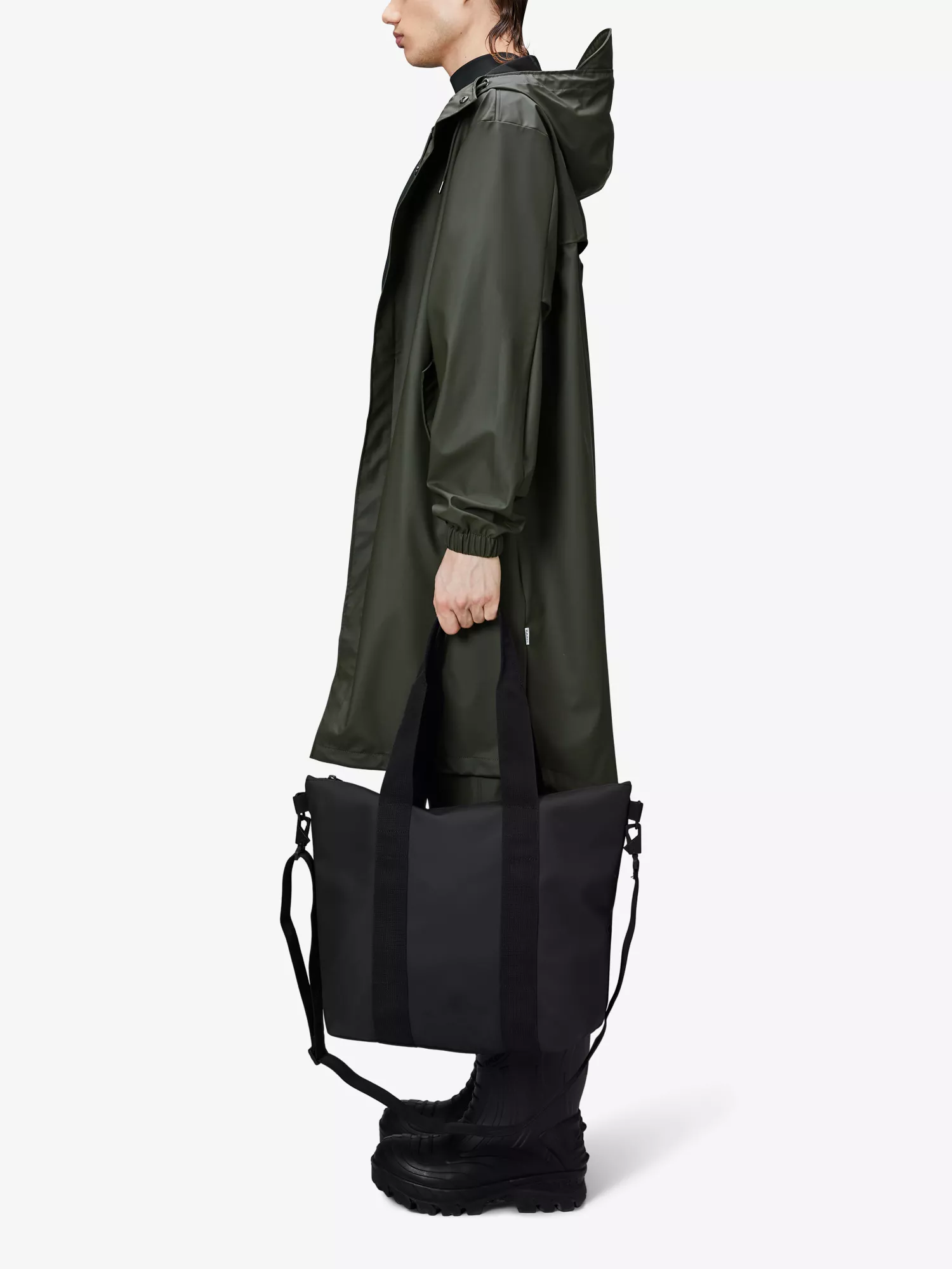 Black Waterproof Coated Fabric Zip Top Tote Bag