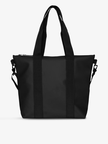 Black Waterproof Coated Fabric Zip Top Tote Bag
