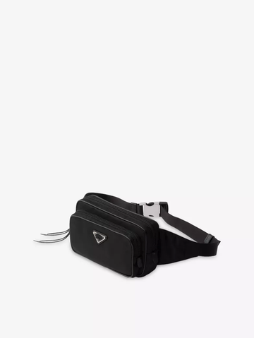 Black Rectangular Nylon Belt Bag with Triangle Metal Logo
