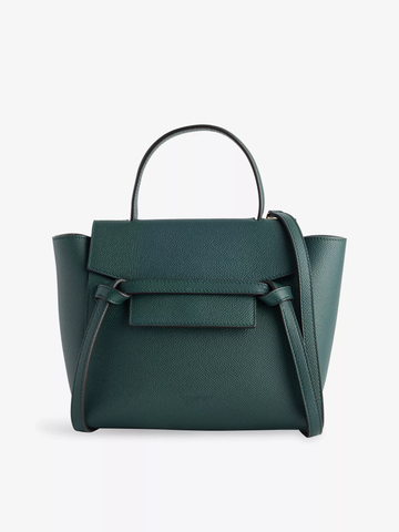 Dark Green Leather Structured Mini Flap Tote Crossbody Bag