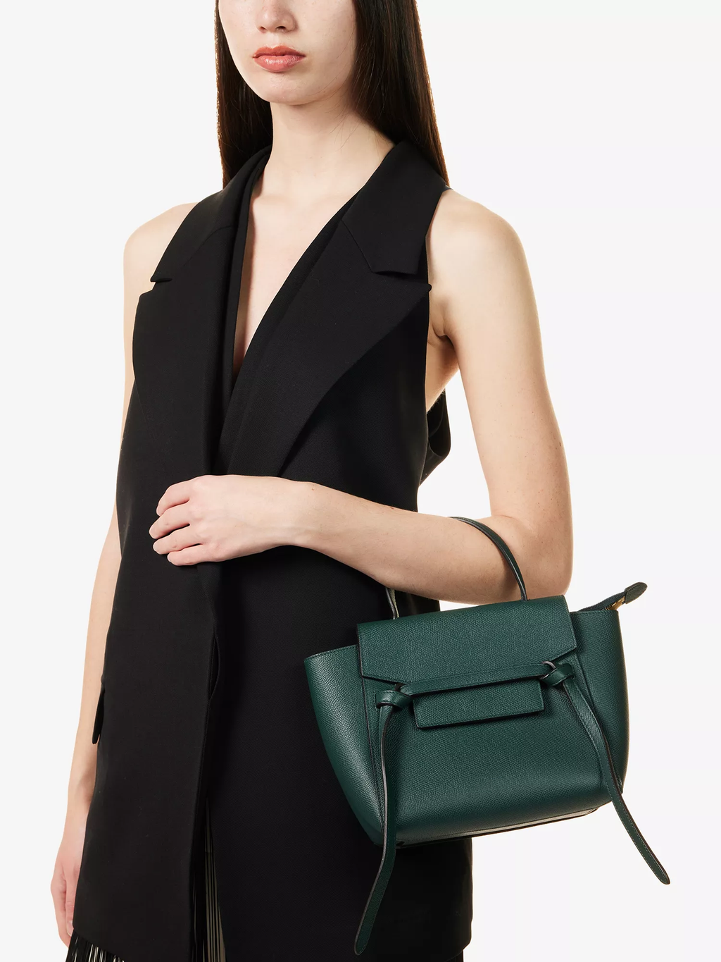 Dark Green Leather Structured Mini Flap Tote Crossbody Bag