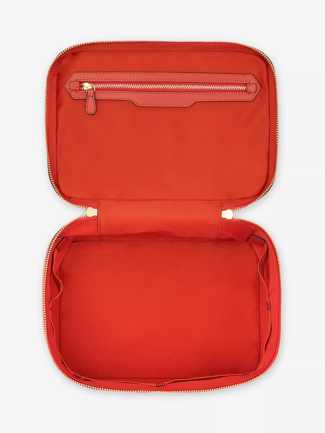 Red Jacquard Multi-Compartment Travel Makeup Train Case