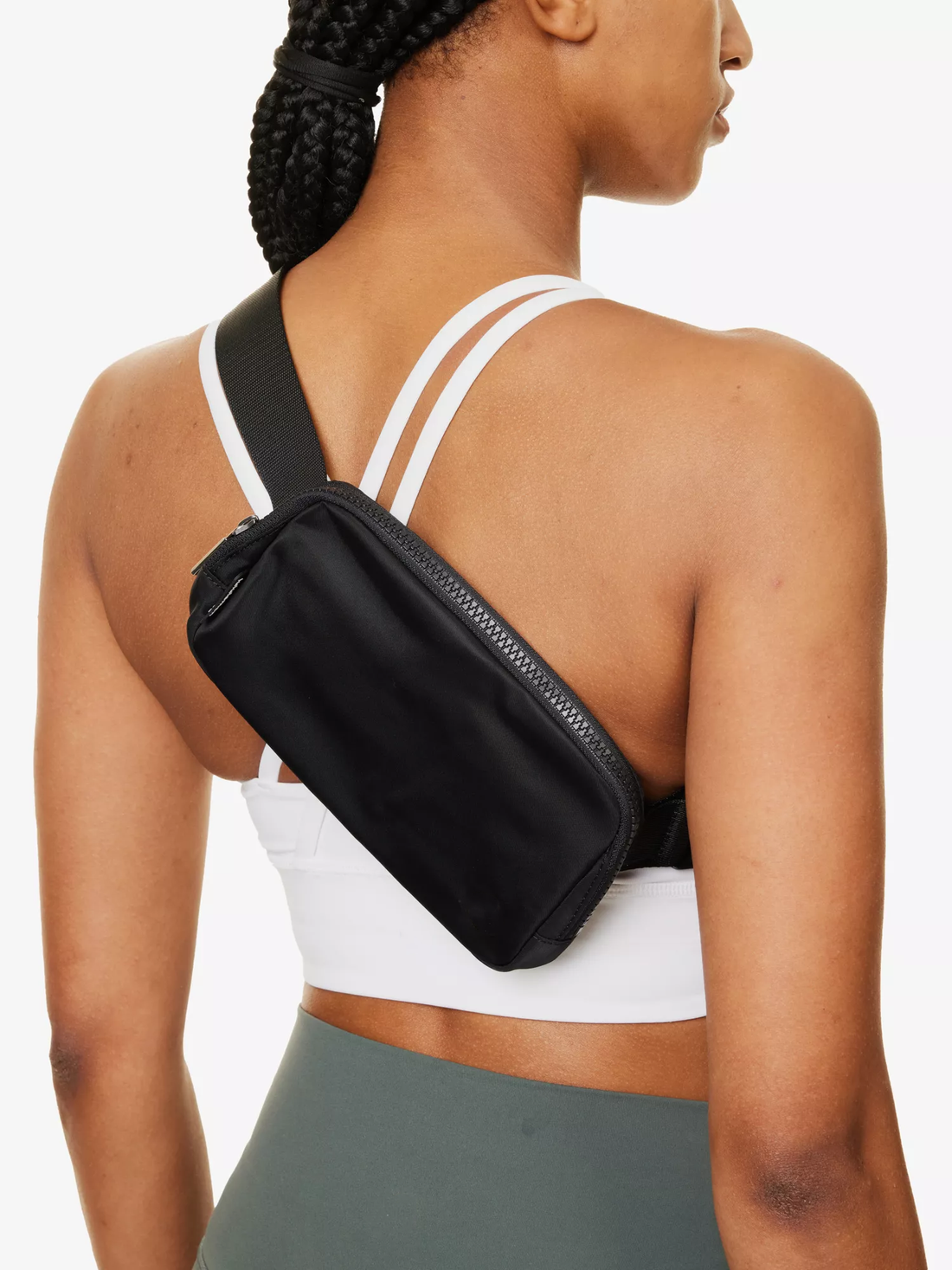 Black Nylon Adjustable Strap Rectangular Belt Bag