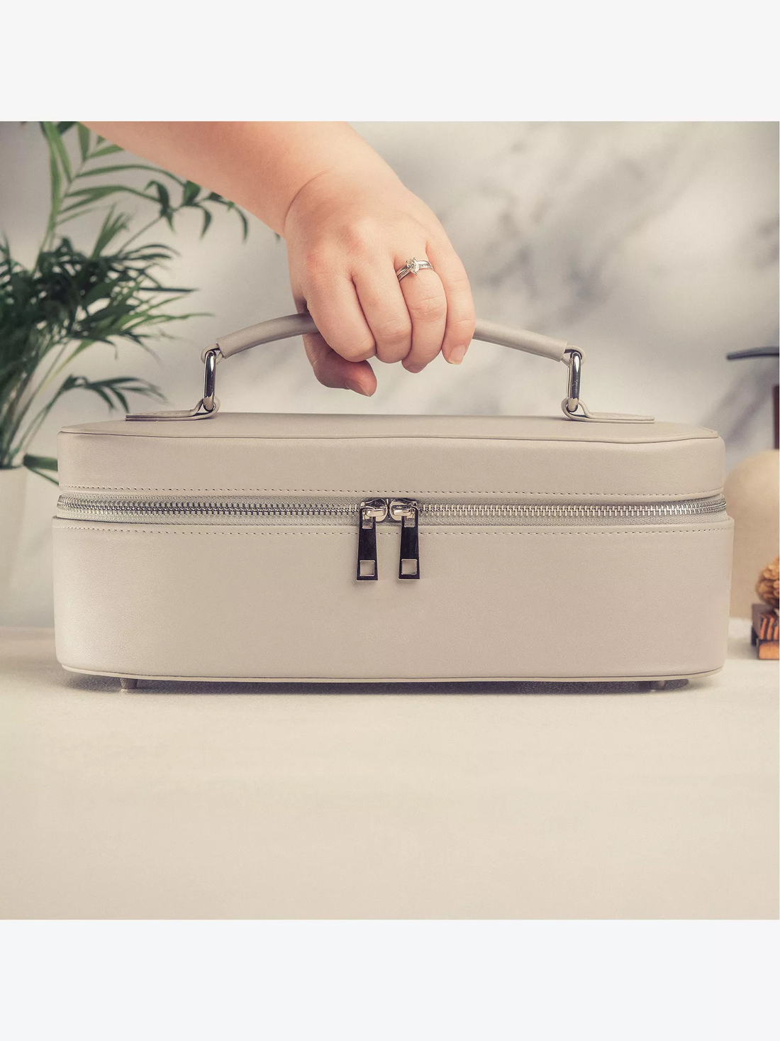 Light Beige Vegan Leather Waterproof Travel Toiletry Case