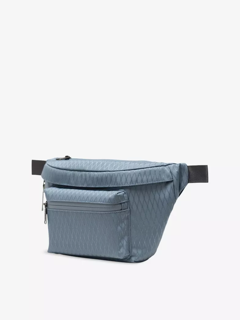 Blue Diamond Pattern Polyester Multi-Pocket Belt Bag