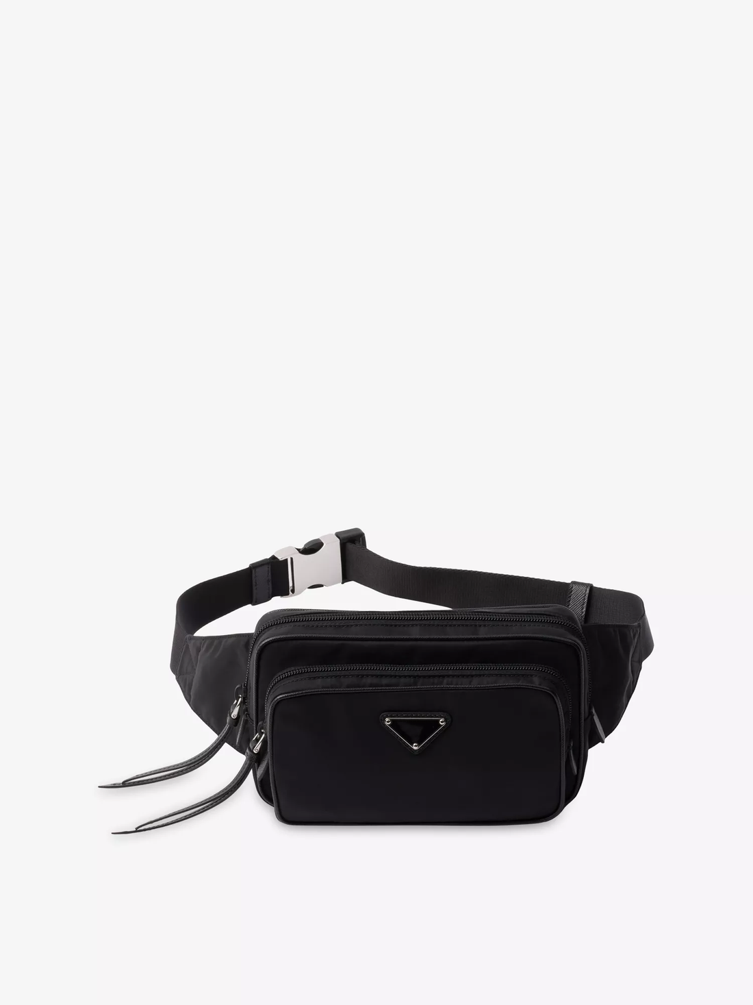Black Rectangular Nylon Belt Bag with Triangle Metal Logo