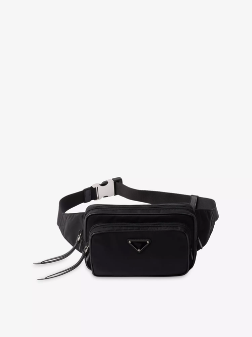 Black Rectangular Nylon Belt Bag with Triangle Metal Logo