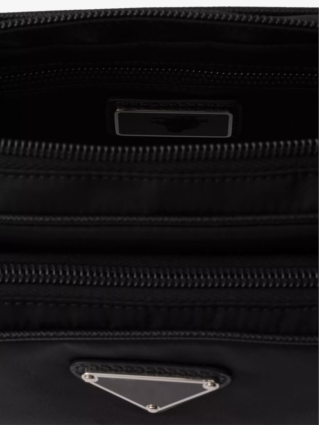 Black Rectangular Nylon Belt Bag with Triangle Metal Logo