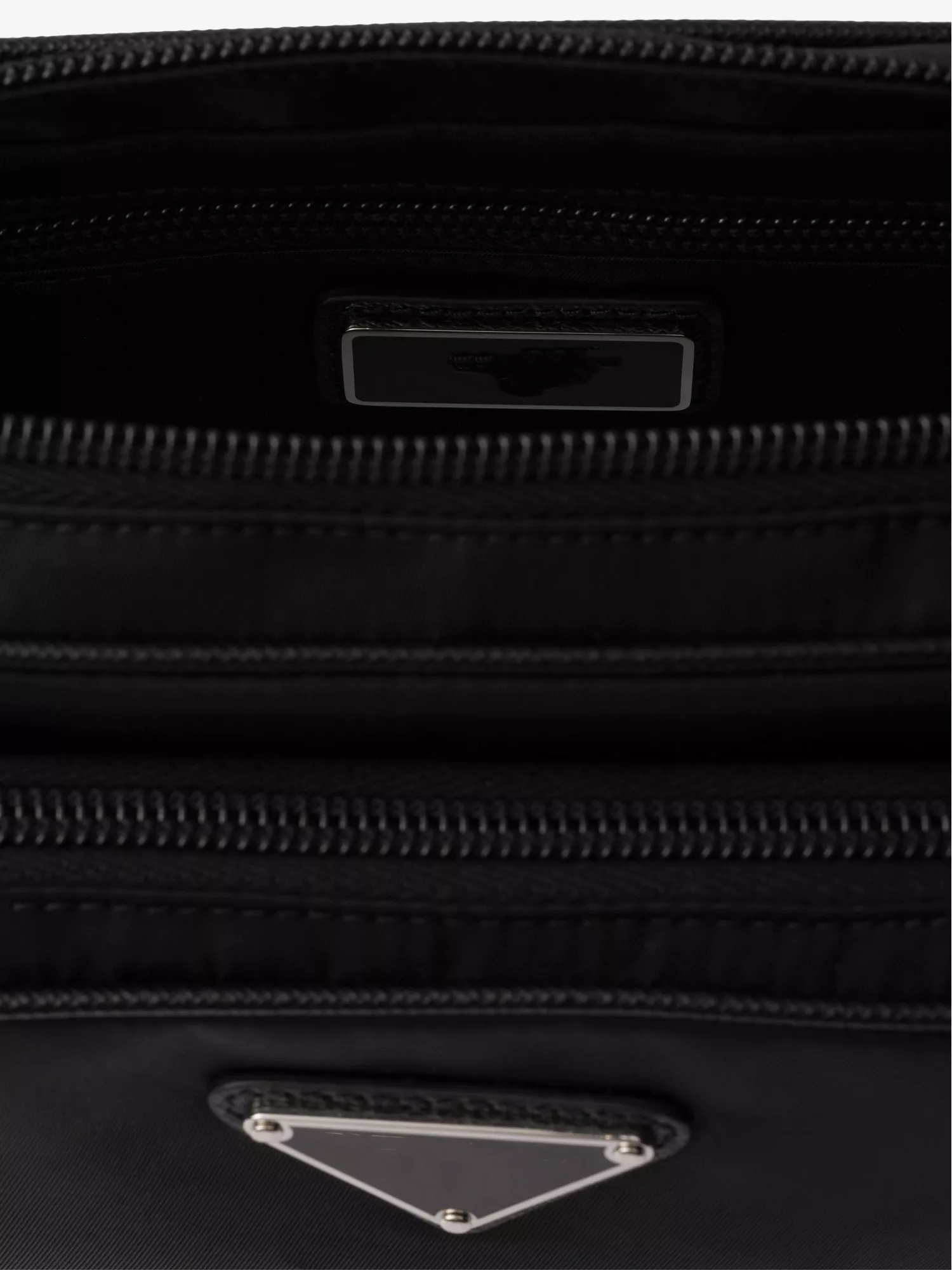 Black Rectangular Nylon Belt Bag with Triangle Metal Logo