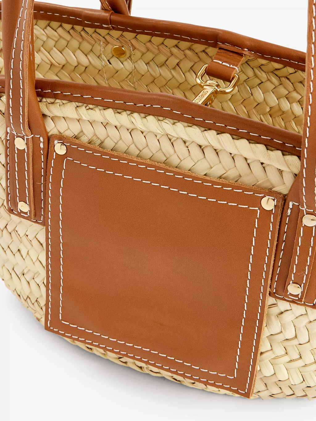 Natural Palm Leaf Curved Basket Tote Bag with Dual Straps