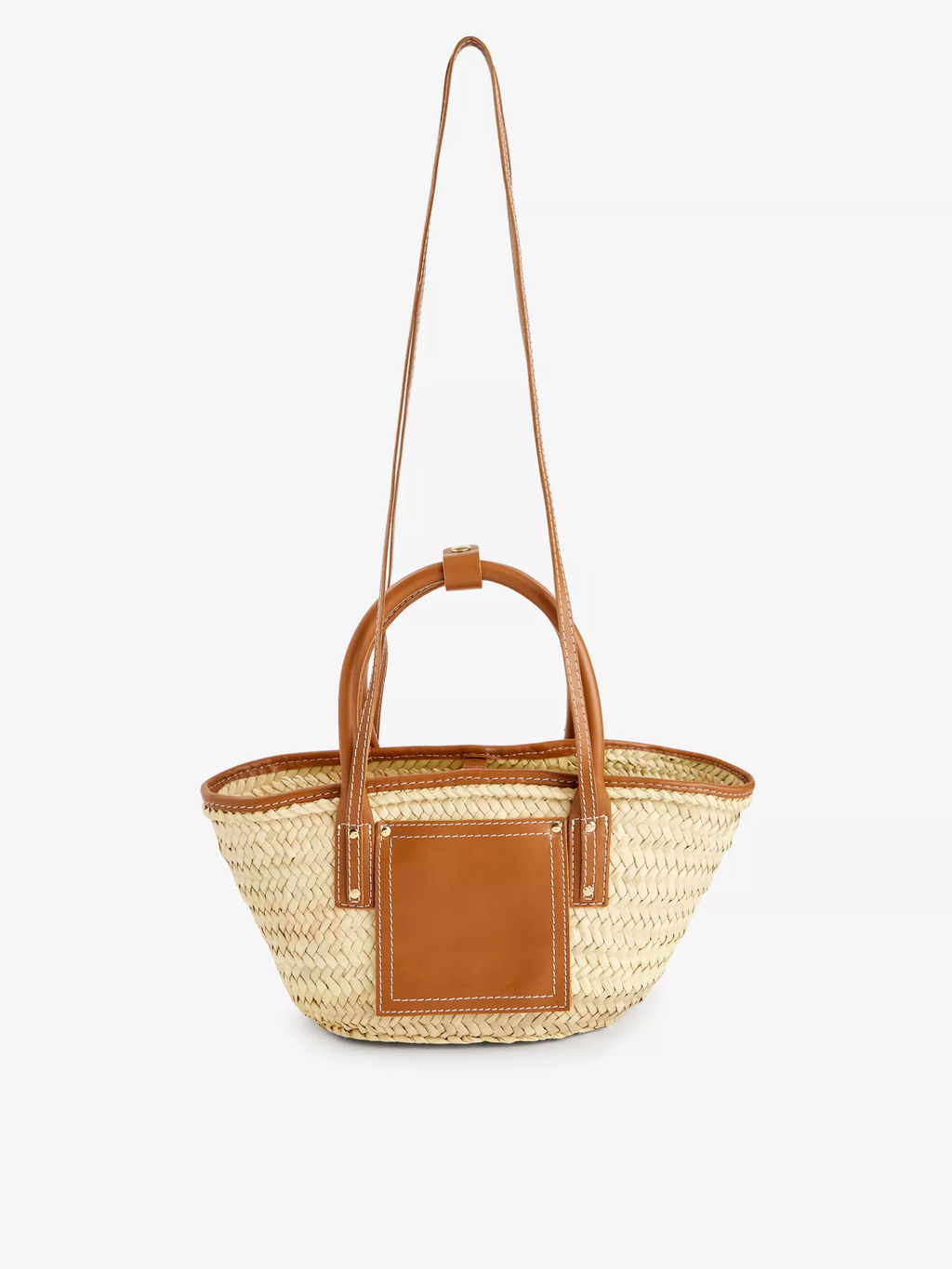 Natural Palm Leaf Curved Basket Tote Bag with Dual Straps