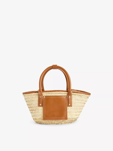 Natural Palm Leaf Curved Basket Tote Bag with Dual Straps