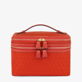 Red Jacquard Multi-Compartment Travel Makeup Train Case