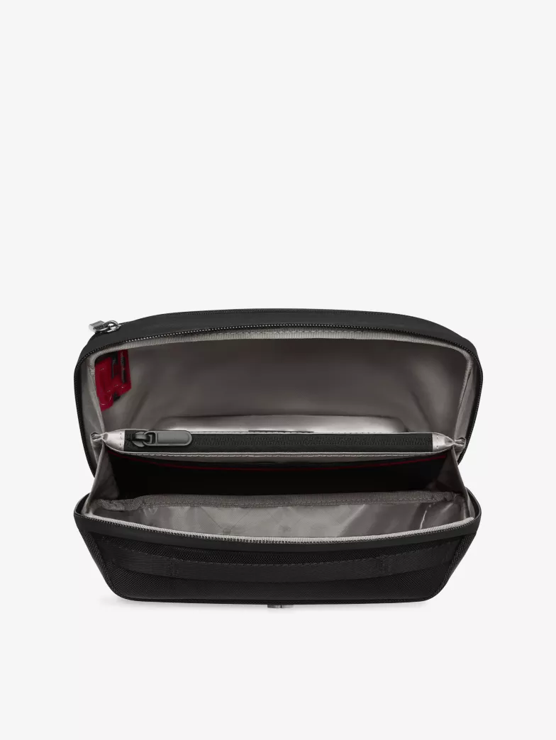 Black Hard Shell Multi-Compartment Travel Toiletry Bag