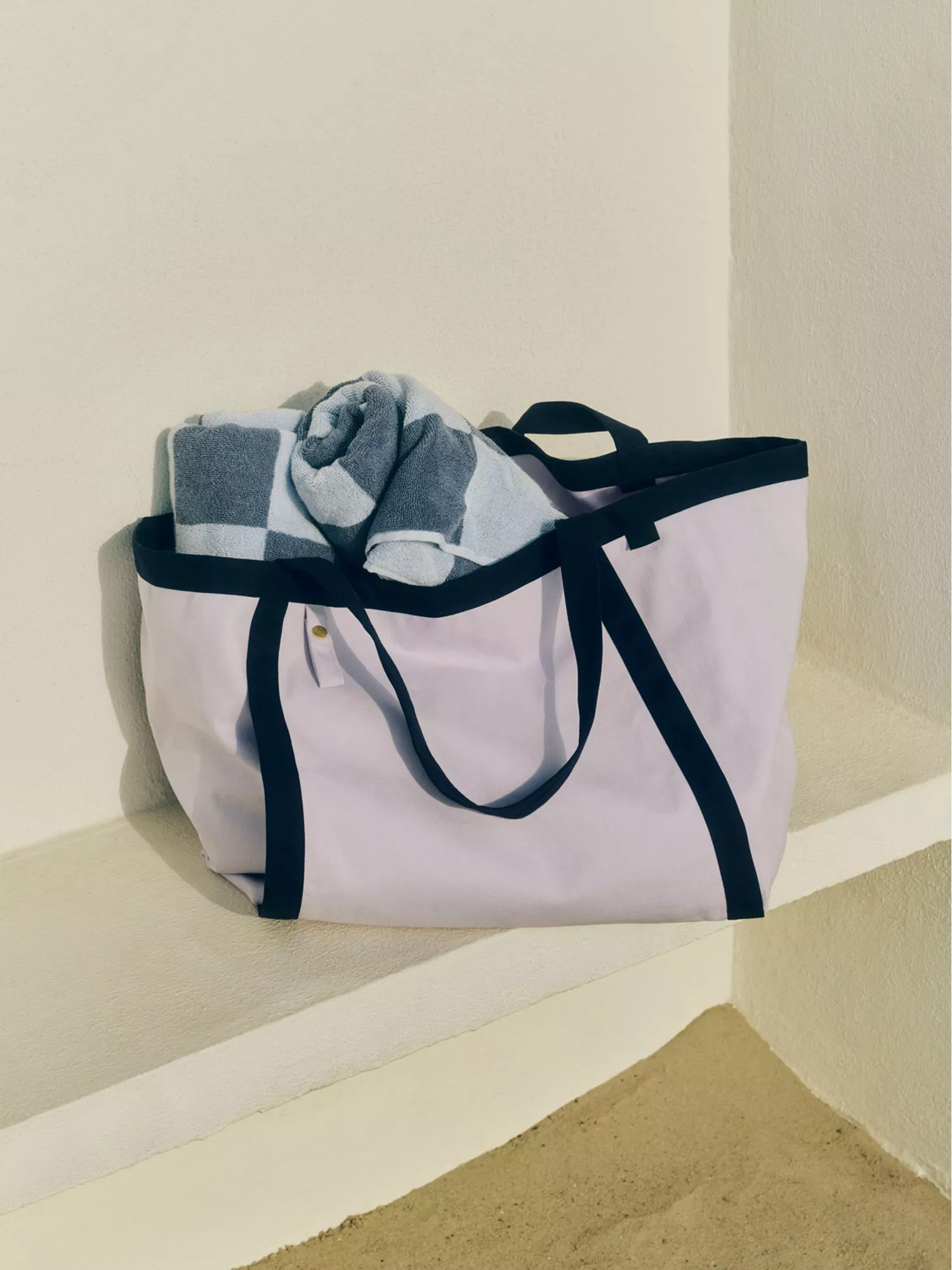 Contrast Trim Soft Cotton Large Tote Bag