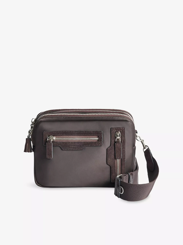 Dark Brown Nylon Triple Zip Crossbody Cross body bag