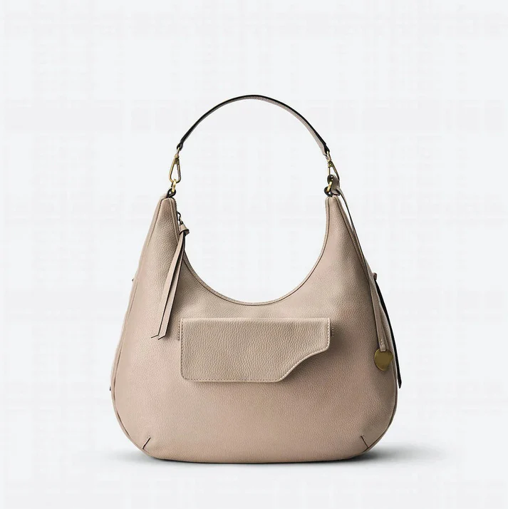 Ash Gray Leather Convertible Hobo Bag