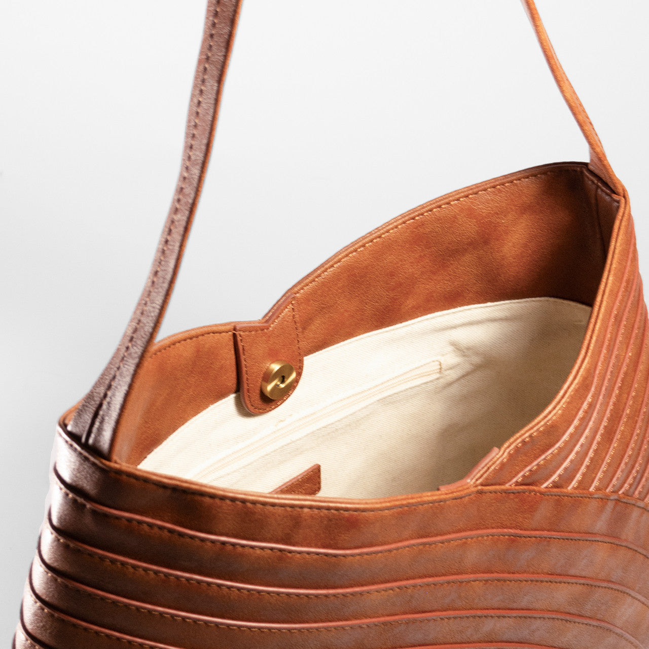 Camel Brown Grain Vegan Leather Quilted Tapered Shoulder Tote Bag