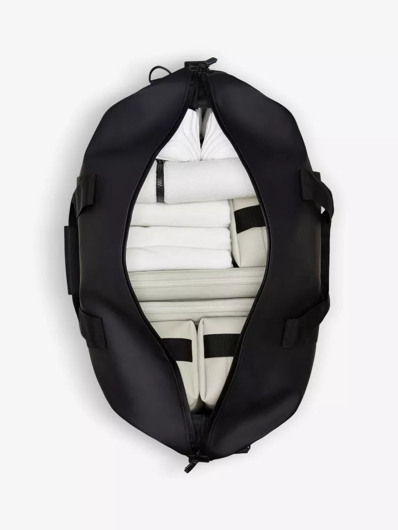 Black Waterproof Coated Polyester Duffle Travel Bag