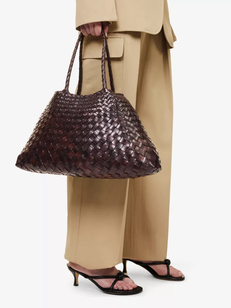 Dark Brown Handwoven Leather Large Shoulder Tote Bag