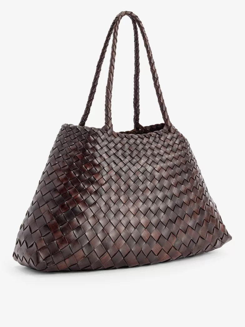 Dark Brown Handwoven Leather Large Shoulder Tote Bag