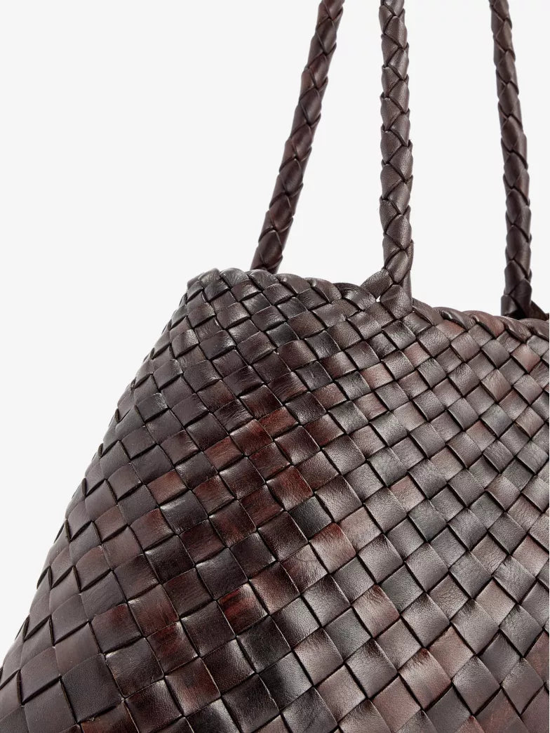 Dark Brown Handwoven Leather Large Shoulder Tote Bag