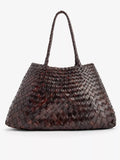Dark Brown Handwoven Leather Large Shoulder Tote Bag