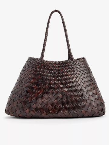 Dark Brown Handwoven Leather Large Shoulder Tote Bag