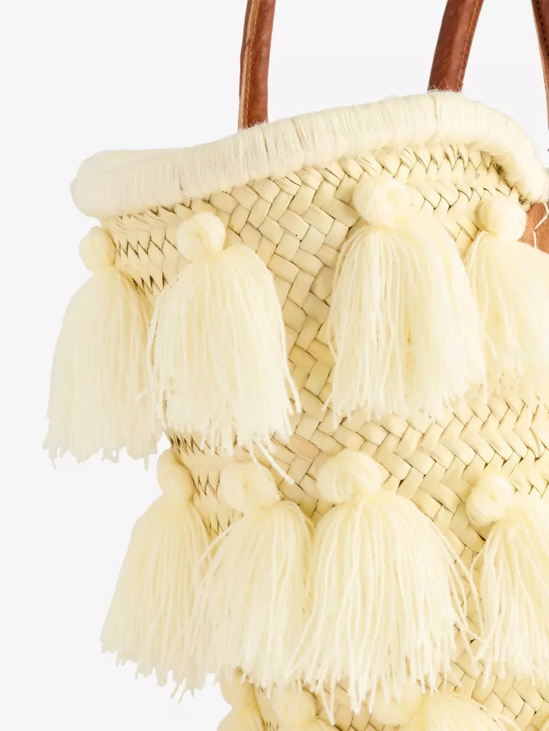 Natural Straw Structured Tassel Embellished Tote Bag