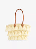 Natural Straw Structured Tassel Embellished Tote Bag