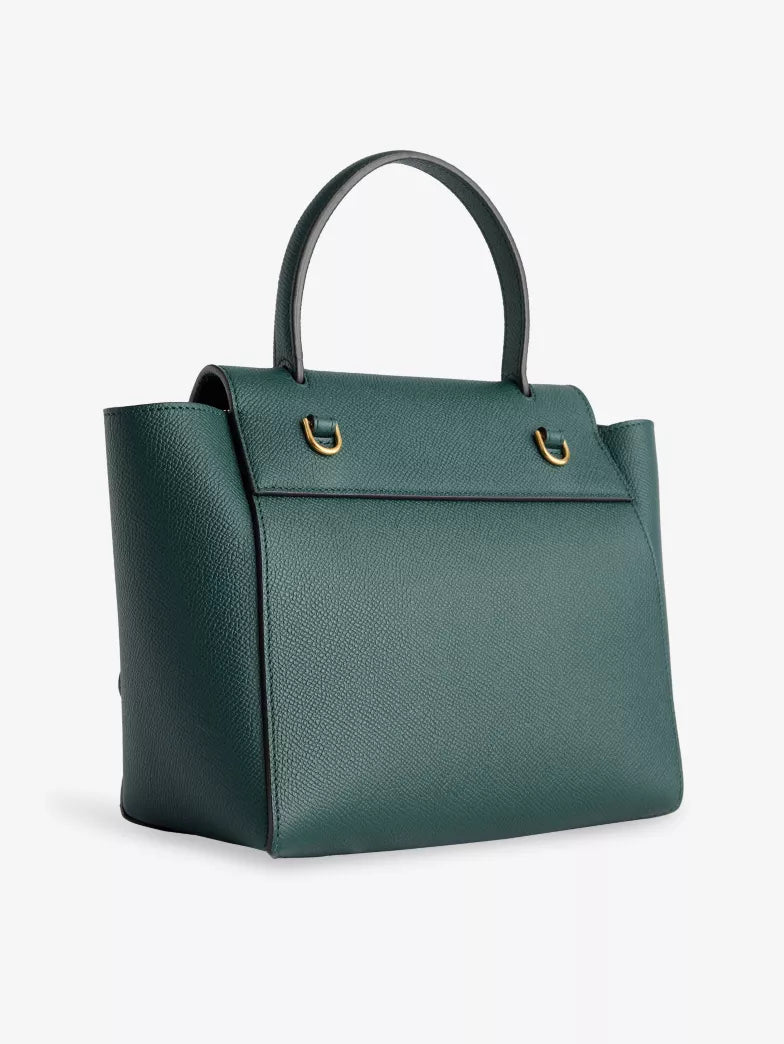 Dark Green Leather Structured Mini Flap Tote Crossbody Bag