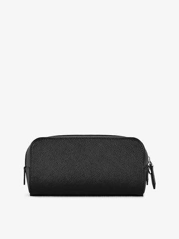 Black Leather Handheld Travel Toiletry Bag