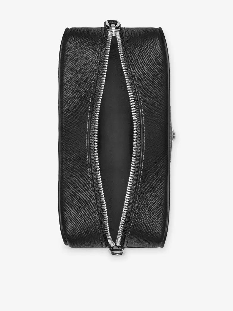 Black Leather Handheld Travel Toiletry Bag