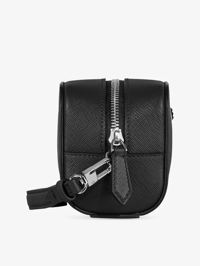 Black Leather Handheld Travel Toiletry Bag
