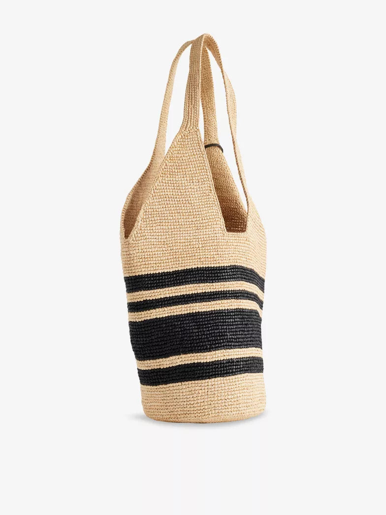 Striped Raffia Soft Slouch Shoulder Tote Bag