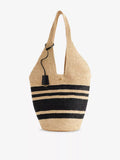 Striped Raffia Soft Slouch Shoulder Tote Bag