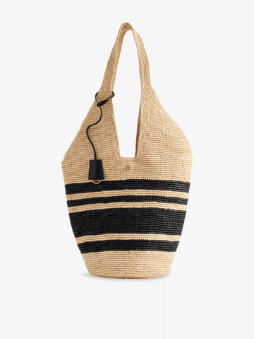 Striped Raffia Soft Slouch Shoulder Tote Bag