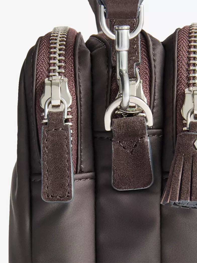 Dark Brown Nylon Triple Zip Crossbody Cross body bag