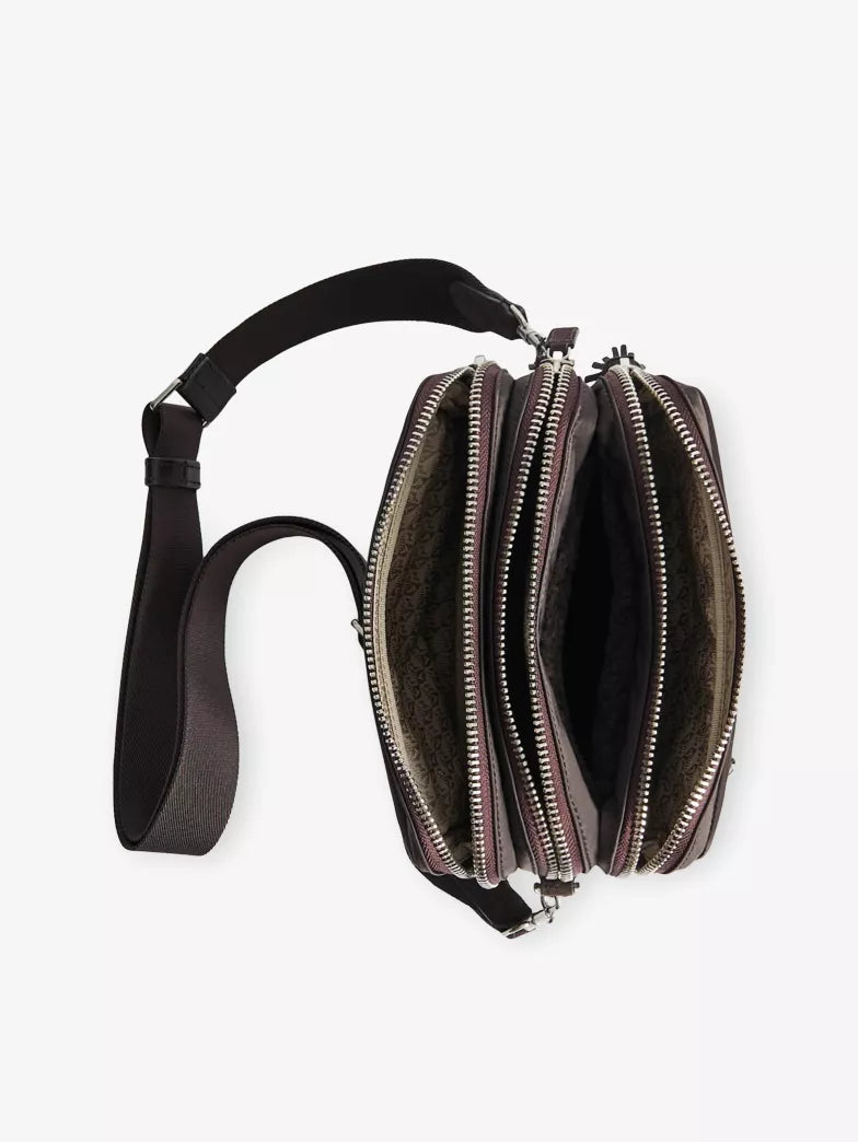 Dark Brown Nylon Triple Zip Crossbody Cross body bag