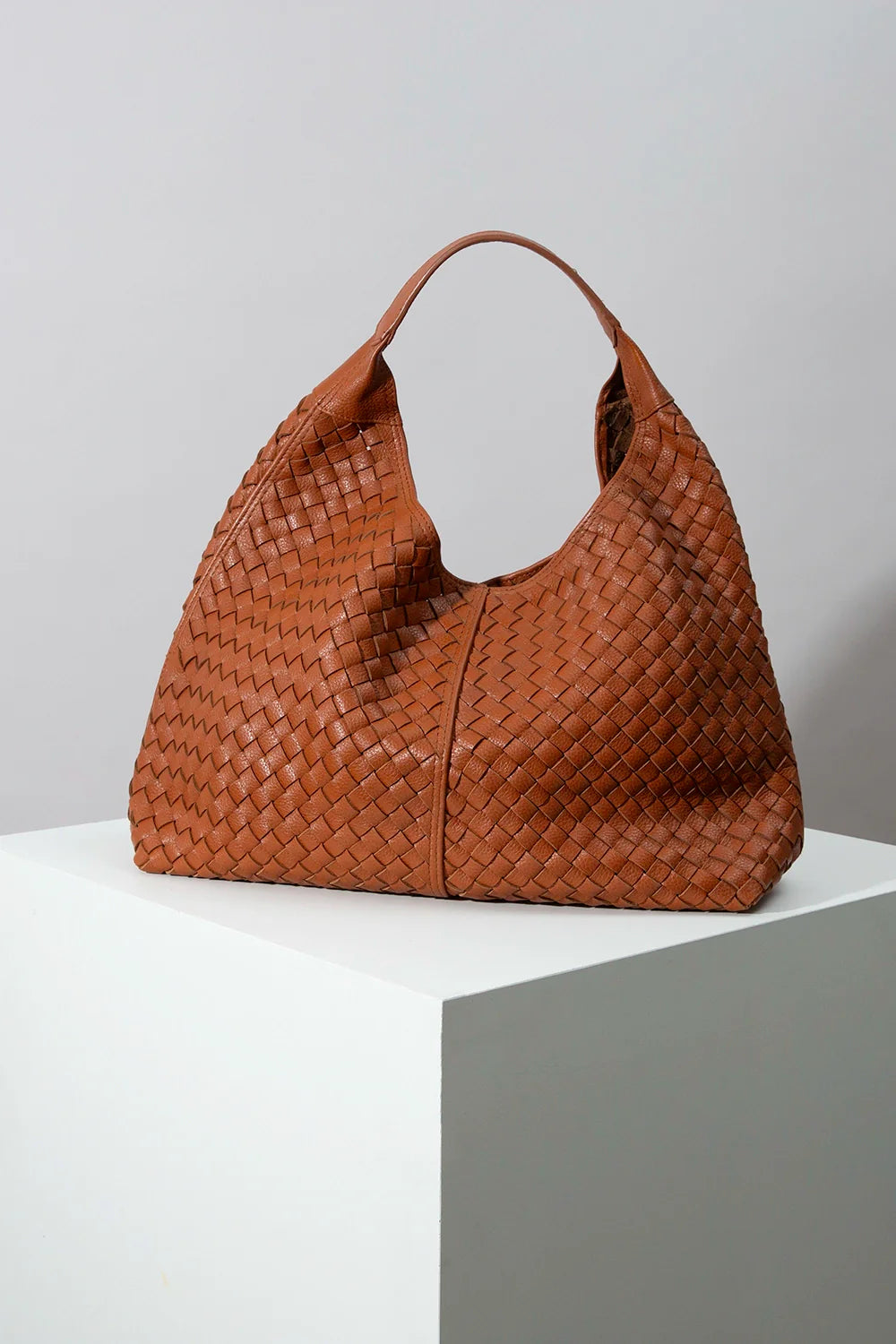 Handwoven Brown Leather Oversized Boho Hobo Shoulder Bag