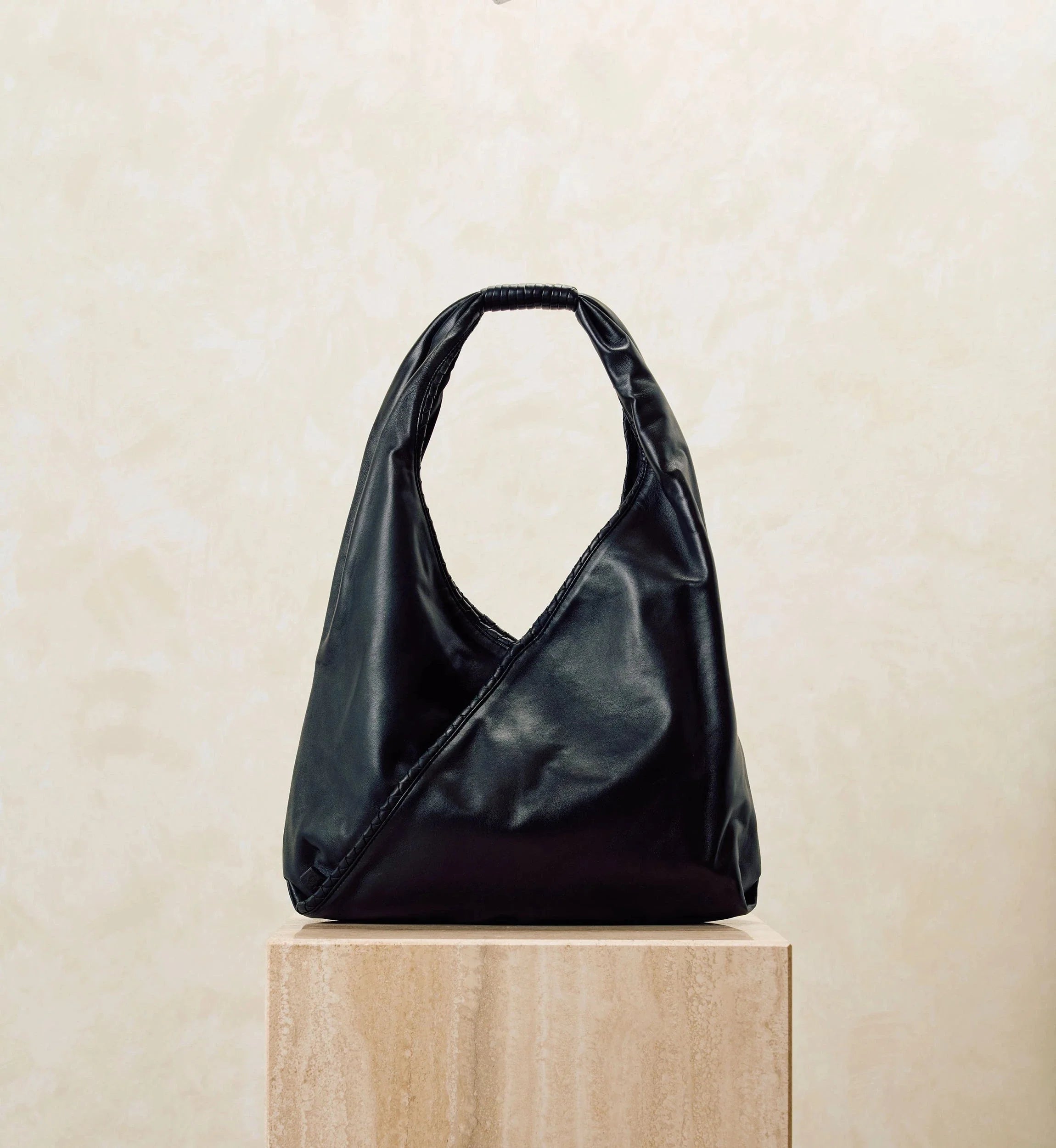 Black Lamb Leather Slouchy Hobo Bag with Wrapped Handle